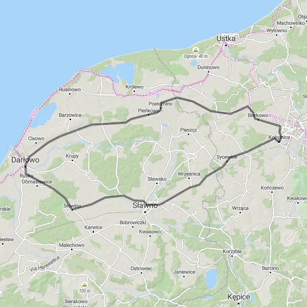 Miniatura mapy "Trasa rowerowa do Darłowa z postoju w Boleszewie" - trasy rowerowej w Pomorskie, Poland. Wygenerowane przez planer tras rowerowych Tarmacs.app