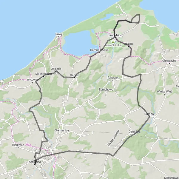 Map miniature of "Exploring the Countryside" cycling inspiration in Pomorskie, Poland. Generated by Tarmacs.app cycling route planner