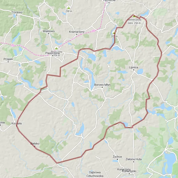 Map miniature of "Koczała-Brzeźno Szlacheckie-Siemierzycka Góra-Rekowo-Zapceń Gravel Cycling Route" cycling inspiration in Pomorskie, Poland. Generated by Tarmacs.app cycling route planner