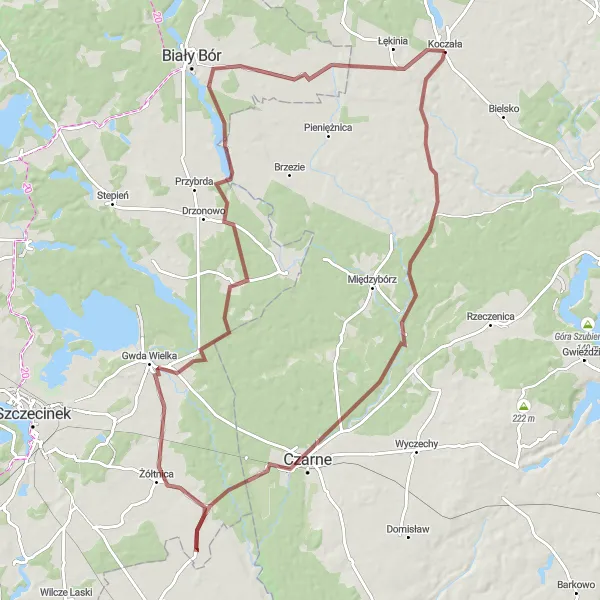 Map miniature of "Koczała to Trzmielewo Loop" cycling inspiration in Pomorskie, Poland. Generated by Tarmacs.app cycling route planner