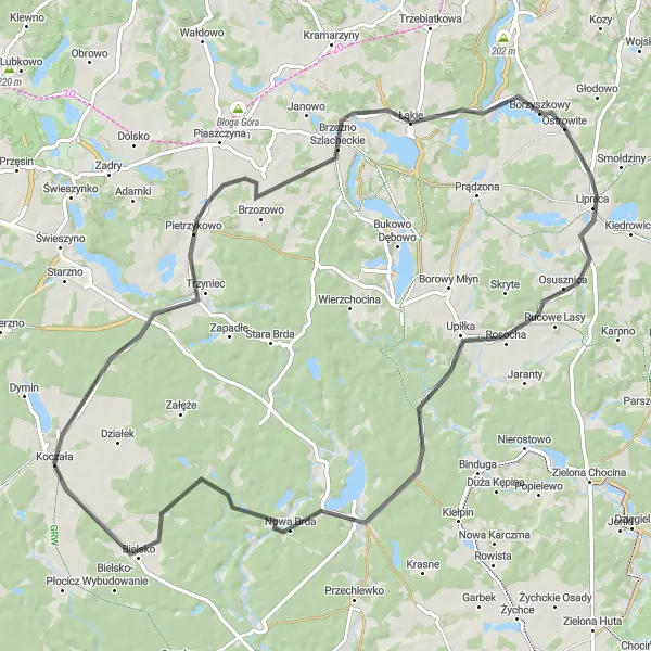 Map miniature of "Koczała to Lipnica Loop" cycling inspiration in Pomorskie, Poland. Generated by Tarmacs.app cycling route planner