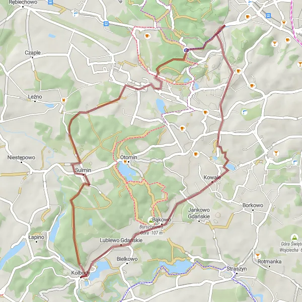 Miniatura mapy "Trasa Gravelowa z Kolbud do Bąkowa" - trasy rowerowej w Pomorskie, Poland. Wygenerowane przez planer tras rowerowych Tarmacs.app