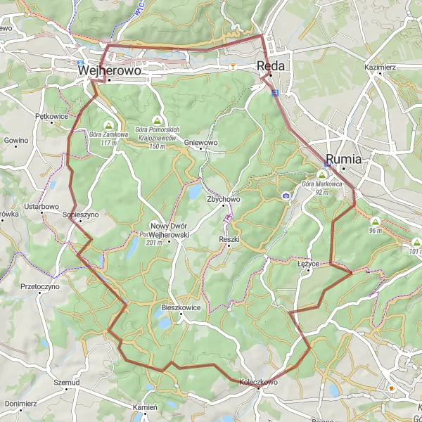 Map miniature of "Scenic Gravel Ride to Grabowiec" cycling inspiration in Pomorskie, Poland. Generated by Tarmacs.app cycling route planner