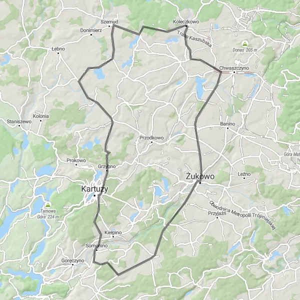 Miniatura mapy "Trasa Koleczkowo - Tuchom" - trasy rowerowej w Pomorskie, Poland. Wygenerowane przez planer tras rowerowych Tarmacs.app