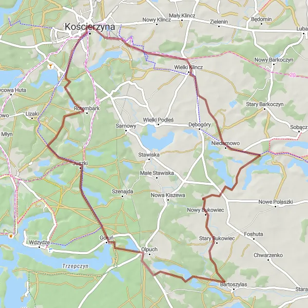 Miniatura mapy "Trasa Kościerzyna - Niedamowo" - trasy rowerowej w Pomorskie, Poland. Wygenerowane przez planer tras rowerowych Tarmacs.app