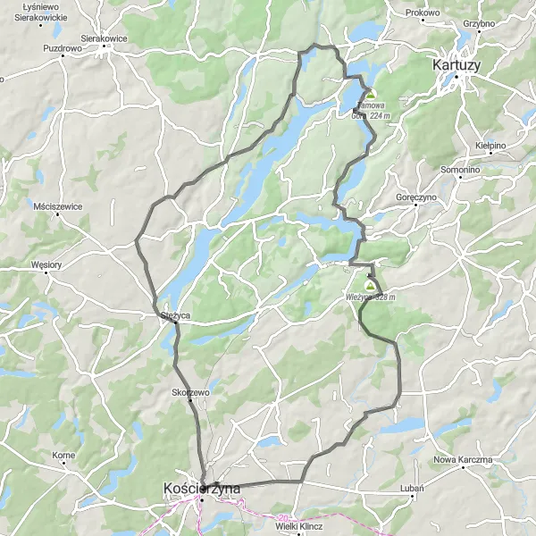 Miniatura mapy "Trasa Wieżyca i Sobótka" - trasy rowerowej w Pomorskie, Poland. Wygenerowane przez planer tras rowerowych Tarmacs.app