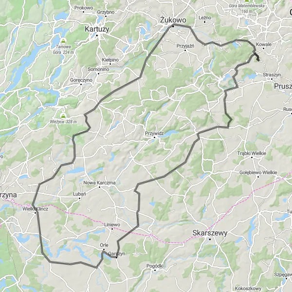 Map miniature of "Bursztynowa Góra Challenge" cycling inspiration in Pomorskie, Poland. Generated by Tarmacs.app cycling route planner