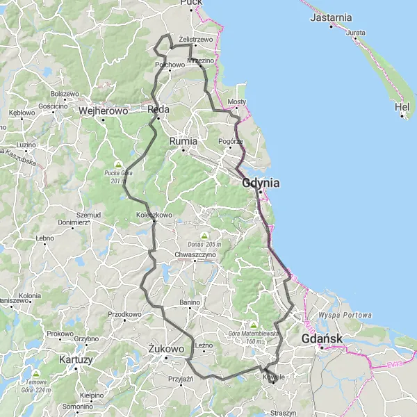 Map miniature of "Coastal Beauty Ride" cycling inspiration in Pomorskie, Poland. Generated by Tarmacs.app cycling route planner