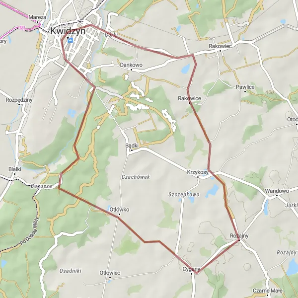 Miniatura mapy "Trasa Gravelowa Kwidzyn-Krzykosy-Cygany-Zamek w Kwidzynie" - trasy rowerowej w Pomorskie, Poland. Wygenerowane przez planer tras rowerowych Tarmacs.app
