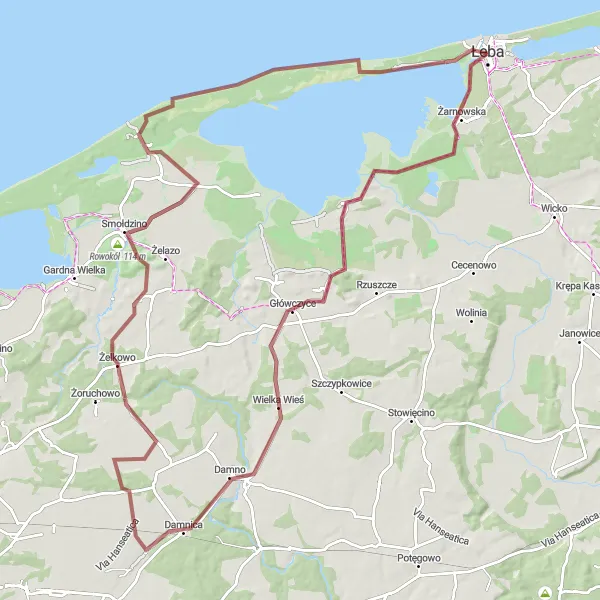 Map miniature of "The Gravel Coastal Escape" cycling inspiration in Pomorskie, Poland. Generated by Tarmacs.app cycling route planner