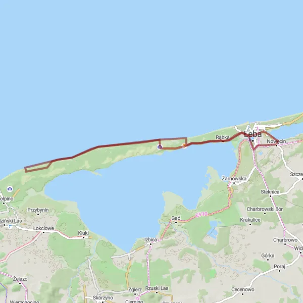 Map miniature of "Łeba-Wydma Łącka-Labirynt Park Łeba-Łeba" cycling inspiration in Pomorskie, Poland. Generated by Tarmacs.app cycling route planner