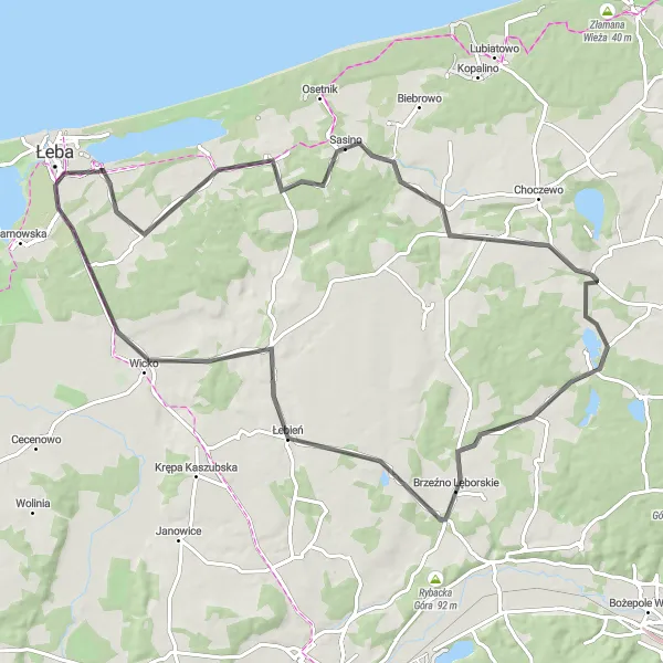 Map miniature of "The Lake District Loop" cycling inspiration in Pomorskie, Poland. Generated by Tarmacs.app cycling route planner