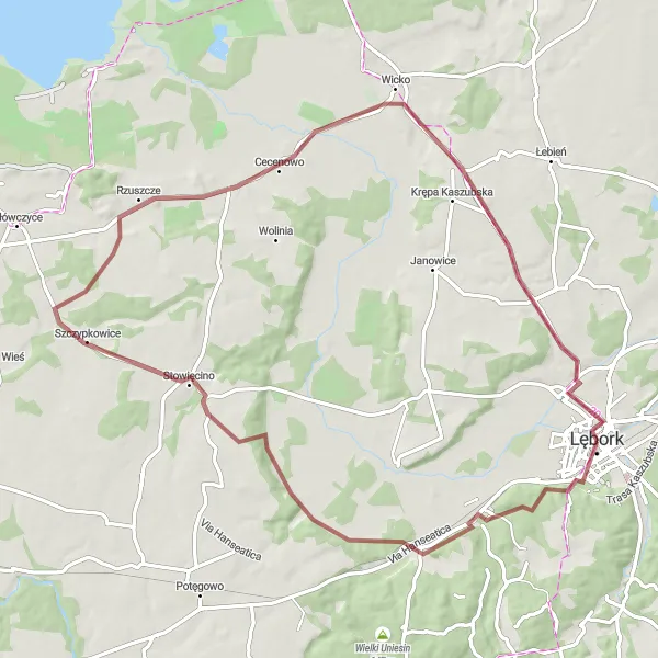 Map miniature of "Through the Forests of Pomorskie" cycling inspiration in Pomorskie, Poland. Generated by Tarmacs.app cycling route planner