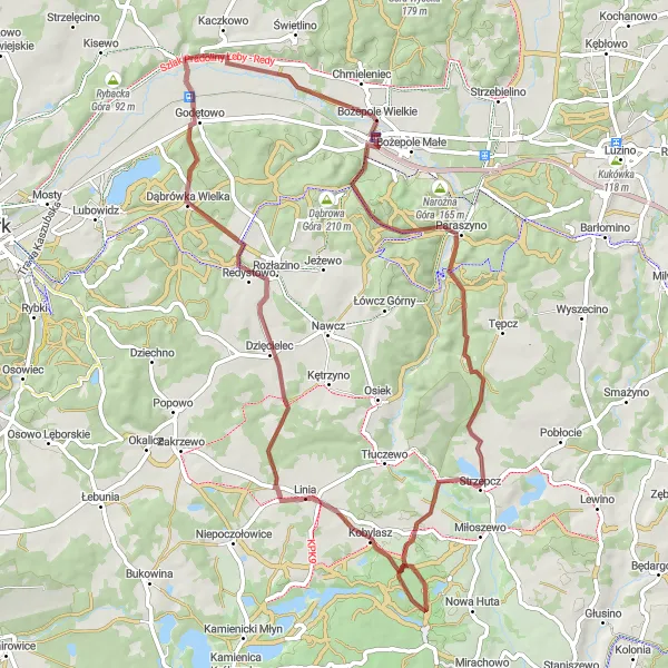 Map miniature of "Łęczyce Loop" cycling inspiration in Pomorskie, Poland. Generated by Tarmacs.app cycling route planner