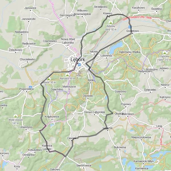 Miniatura mapy "Trasa przez Karwicę" - trasy rowerowej w Pomorskie, Poland. Wygenerowane przez planer tras rowerowych Tarmacs.app