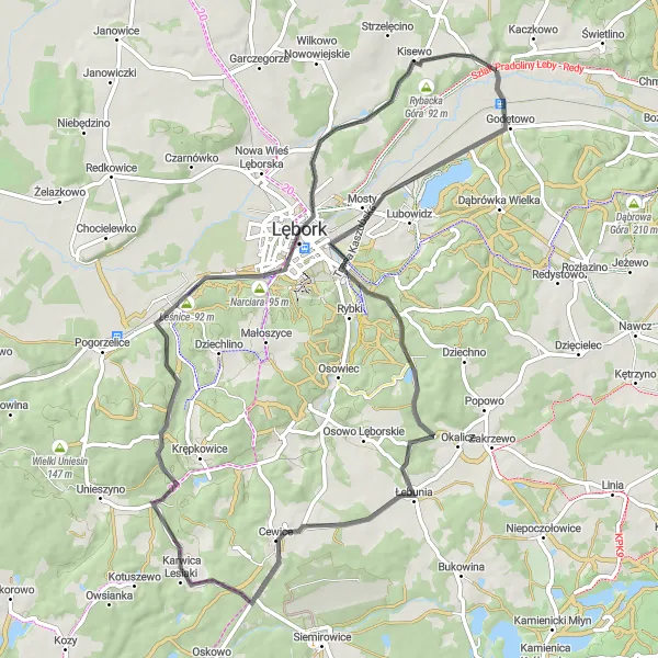 Map miniature of "Countryside Charm" cycling inspiration in Pomorskie, Poland. Generated by Tarmacs.app cycling route planner