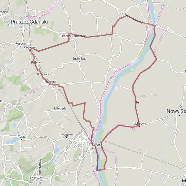 Map miniature of "The Scenic Beauty of Łęgowo" cycling inspiration in Pomorskie, Poland. Generated by Tarmacs.app cycling route planner