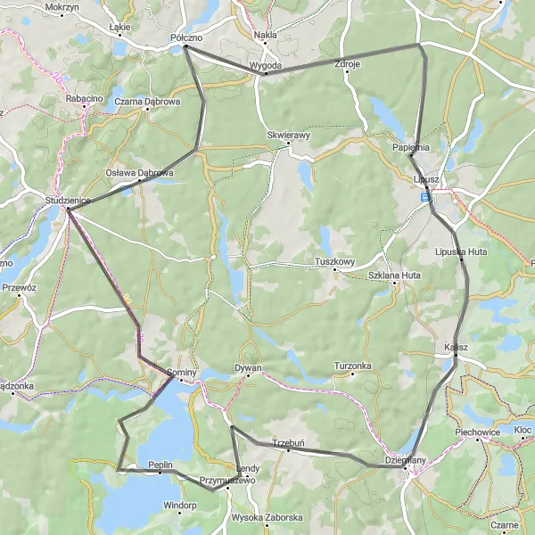 Map miniature of "Lipusz Huta Loop" cycling inspiration in Pomorskie, Poland. Generated by Tarmacs.app cycling route planner