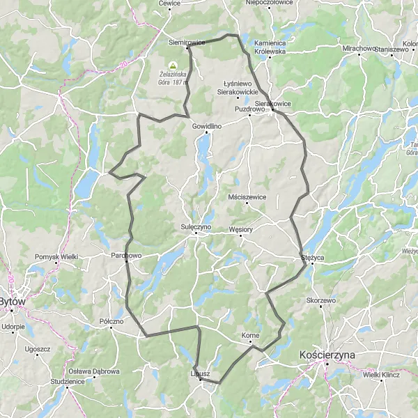 Map miniature of "Parchowo Adventure Ride" cycling inspiration in Pomorskie, Poland. Generated by Tarmacs.app cycling route planner