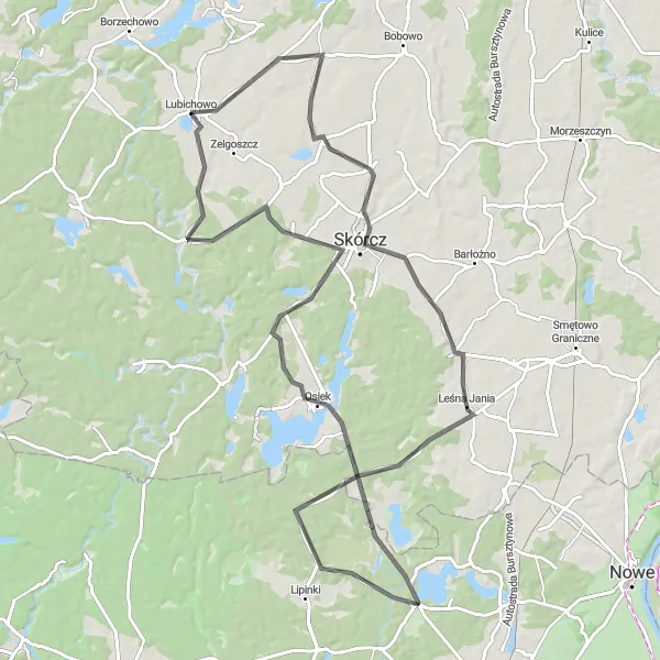 Map miniature of "Skórcz and Wda River Adventure" cycling inspiration in Pomorskie, Poland. Generated by Tarmacs.app cycling route planner