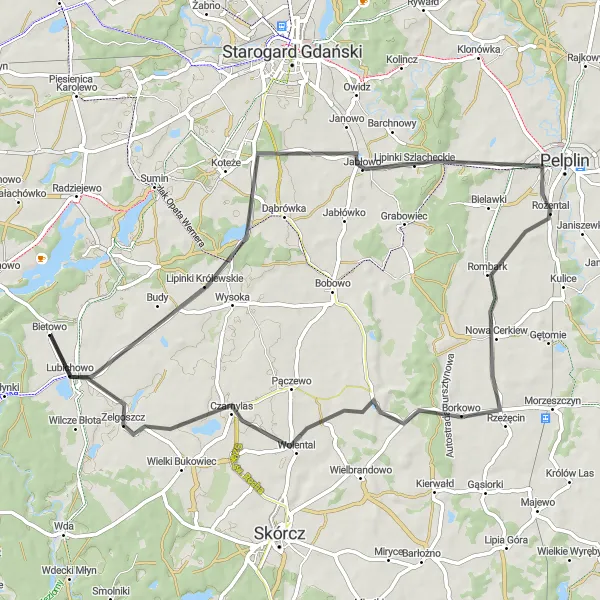 Miniatura mapy "Przejażdżka od Zielonej Góry do Zelgoszcza" - trasy rowerowej w Pomorskie, Poland. Wygenerowane przez planer tras rowerowych Tarmacs.app