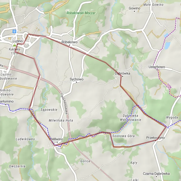 Map miniature of "Through the Countryside" cycling inspiration in Pomorskie, Poland. Generated by Tarmacs.app cycling route planner