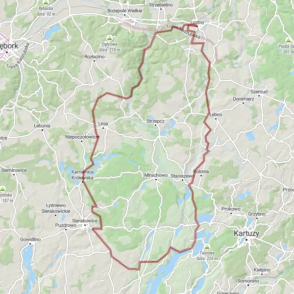 Map miniature of "Gravel Adventure to Paraszyno" cycling inspiration in Pomorskie, Poland. Generated by Tarmacs.app cycling route planner