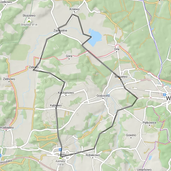 Map miniature of "Road to Nature" cycling inspiration in Pomorskie, Poland. Generated by Tarmacs.app cycling route planner