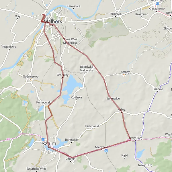 Miniatura mapy "Trasa do Starego Targu, Gronajny, Kałdowa" - trasy rowerowej w Pomorskie, Poland. Wygenerowane przez planer tras rowerowych Tarmacs.app