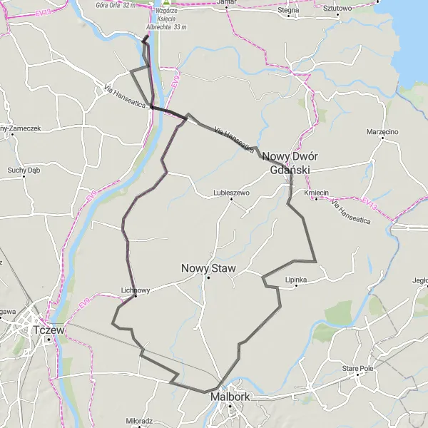 Map miniature of "The Cultural Joyride" cycling inspiration in Pomorskie, Poland. Generated by Tarmacs.app cycling route planner