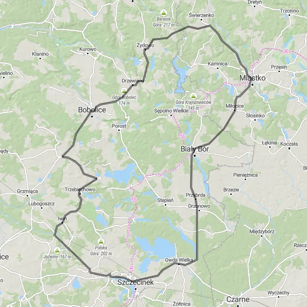 Miniatura mapy "Trasa szosowa przez Bobolice" - trasy rowerowej w Pomorskie, Poland. Wygenerowane przez planer tras rowerowych Tarmacs.app