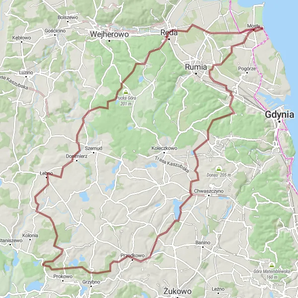 Map miniature of "Hills and Coastal Views" cycling inspiration in Pomorskie, Poland. Generated by Tarmacs.app cycling route planner