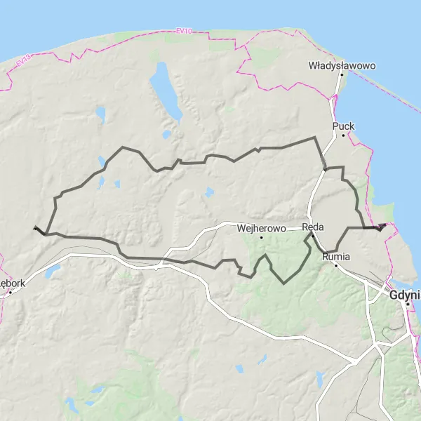 Map miniature of "Baltic Peninsula Adventure" cycling inspiration in Pomorskie, Poland. Generated by Tarmacs.app cycling route planner