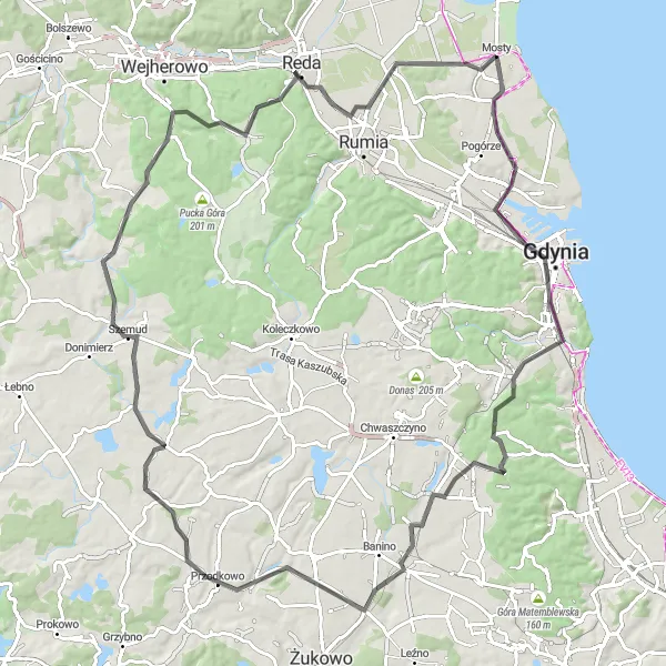 Map miniature of "Mosty Loop" cycling inspiration in Pomorskie, Poland. Generated by Tarmacs.app cycling route planner