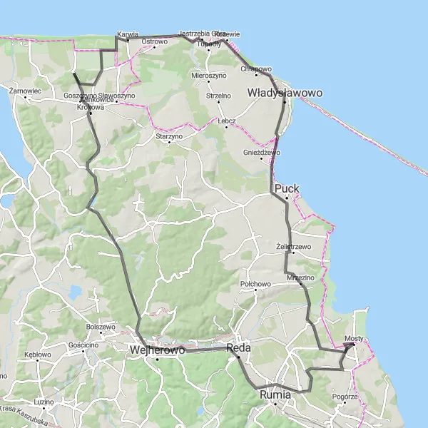 Map miniature of "Rumia Loop" cycling inspiration in Pomorskie, Poland. Generated by Tarmacs.app cycling route planner