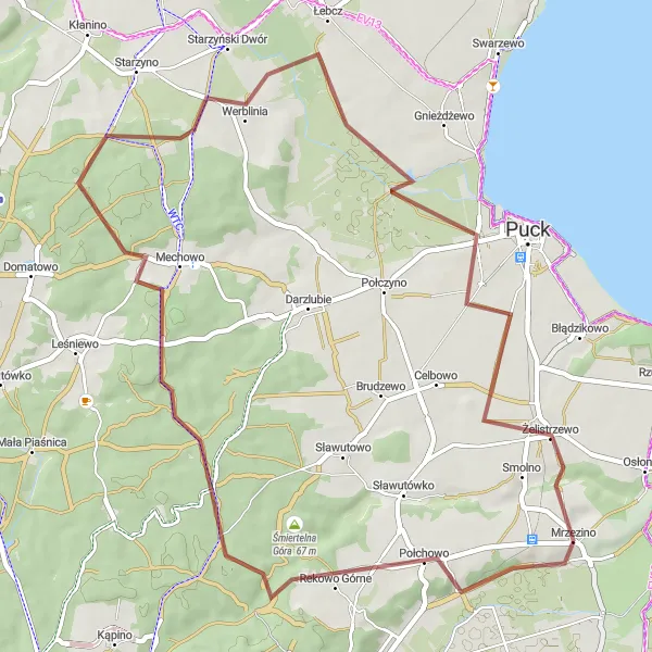 Map miniature of "Mrzezino - Mechowo - Werblinia Loop" cycling inspiration in Pomorskie, Poland. Generated by Tarmacs.app cycling route planner