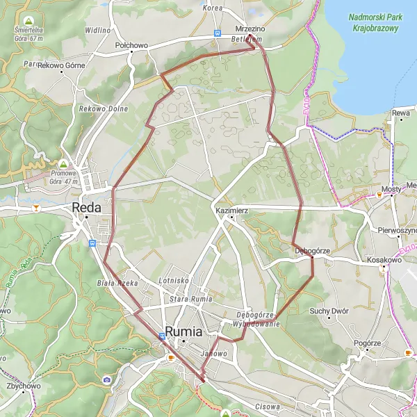 Miniatura mapy "Krótka trasa przez Dębogórze" - trasy rowerowej w Pomorskie, Poland. Wygenerowane przez planer tras rowerowych Tarmacs.app
