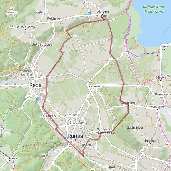 Map miniature of "Mrzezino - Dębogórze - Ciechocino Loop" cycling inspiration in Pomorskie, Poland. Generated by Tarmacs.app cycling route planner