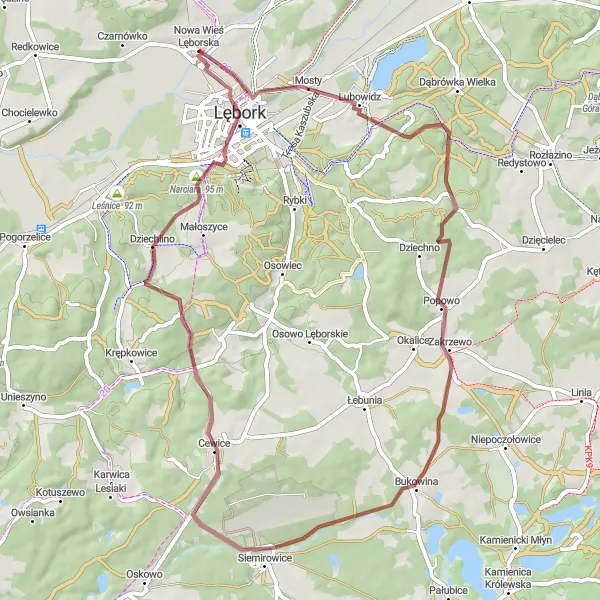 Map miniature of "Gravel Cycling Adventure near Nowa Wieś Lęborska" cycling inspiration in Pomorskie, Poland. Generated by Tarmacs.app cycling route planner