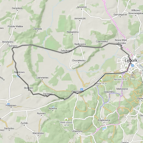 Miniatura mapy "Trasa do Żelazkowa i Czarnówka" - trasy rowerowej w Pomorskie, Poland. Wygenerowane przez planer tras rowerowych Tarmacs.app