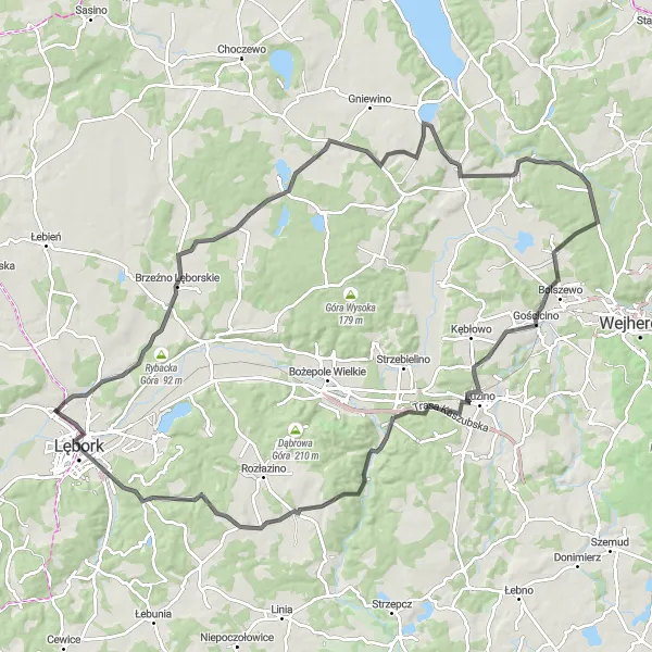 Map miniature of "Epic Road Cycling Adventure near Nowa Wieś Lęborska" cycling inspiration in Pomorskie, Poland. Generated by Tarmacs.app cycling route planner