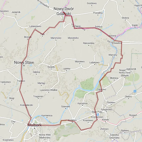 Map miniature of "Castle Expedition" cycling inspiration in Pomorskie, Poland. Generated by Tarmacs.app cycling route planner