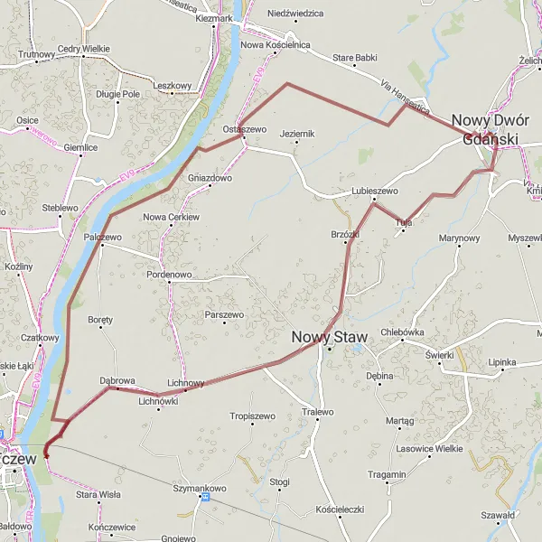Miniatura mapy "Trasa przez Lubieszewo i Palczewo" - trasy rowerowej w Pomorskie, Poland. Wygenerowane przez planer tras rowerowych Tarmacs.app