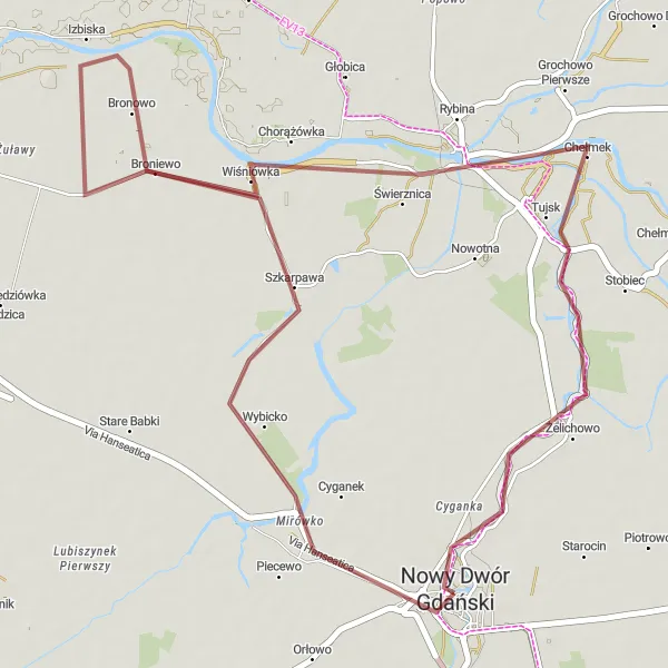 Miniatura mapy "Rowery na Mazurskiej ziemi" - trasy rowerowej w Pomorskie, Poland. Wygenerowane przez planer tras rowerowych Tarmacs.app
