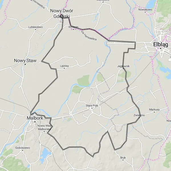 Miniatura mapy "Trasa Malborska" - trasy rowerowej w Pomorskie, Poland. Wygenerowane przez planer tras rowerowych Tarmacs.app