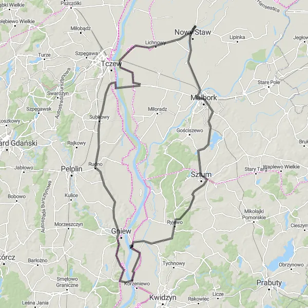 Map miniature of "The Historic Sites Tour" cycling inspiration in Pomorskie, Poland. Generated by Tarmacs.app cycling route planner