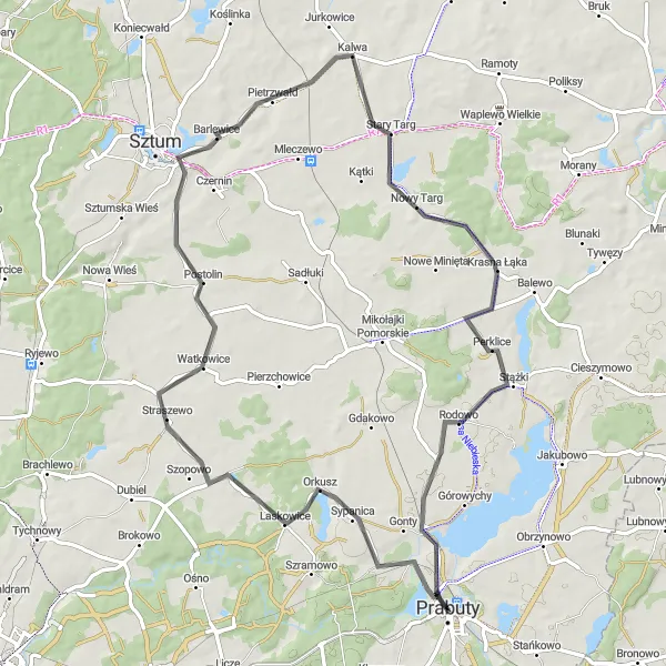 Miniatura mapy "Trasa przez wioski Mazurskie" - trasy rowerowej w Pomorskie, Poland. Wygenerowane przez planer tras rowerowych Tarmacs.app