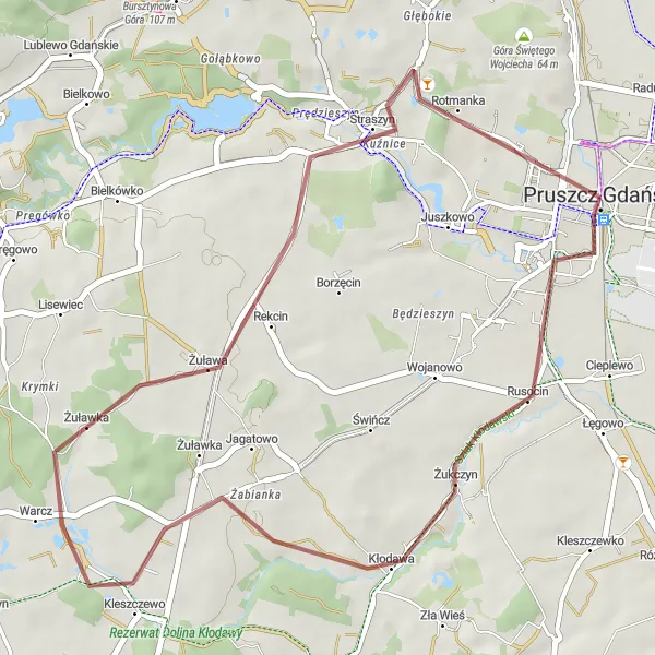 Miniatura mapy "Off-Road Gravel Excursion to Warcz" - trasy rowerowej w Pomorskie, Poland. Wygenerowane przez planer tras rowerowych Tarmacs.app