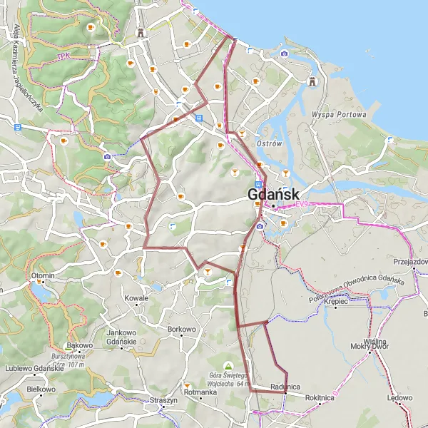 Miniatura mapy "Trasa gravelowa przez Gdańsk, Brzeźno i Gliniana Góra" - trasy rowerowej w Pomorskie, Poland. Wygenerowane przez planer tras rowerowych Tarmacs.app