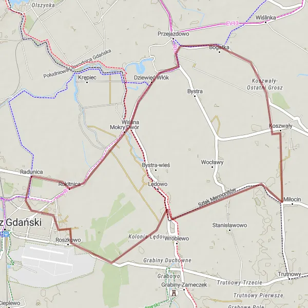 Miniatura mapy "Wiśniewskiego Gravel Trail to Koszwały" - trasy rowerowej w Pomorskie, Poland. Wygenerowane przez planer tras rowerowych Tarmacs.app